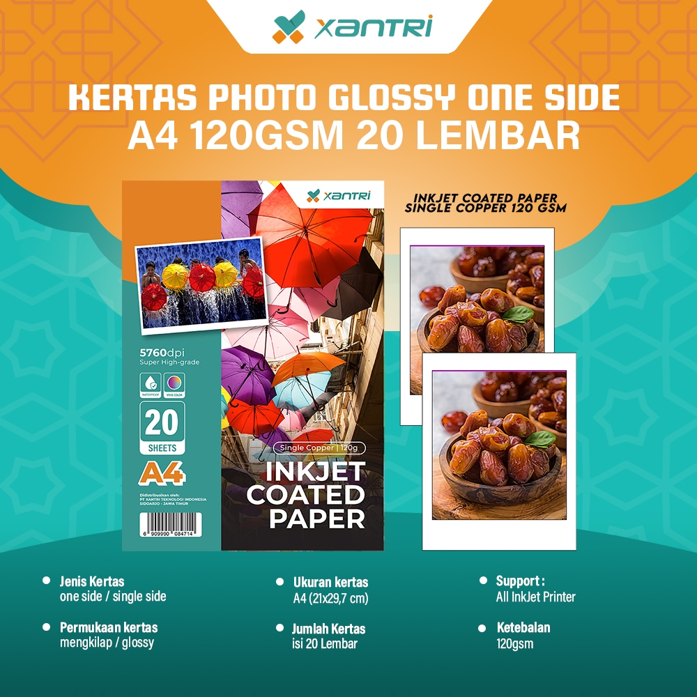 

Paper Xantri Foto Glossy A4 120gsm / 200gsm / 230gsm / 240gsm Double Side Photo Kertas Mengkilap One Side 20 Lembar