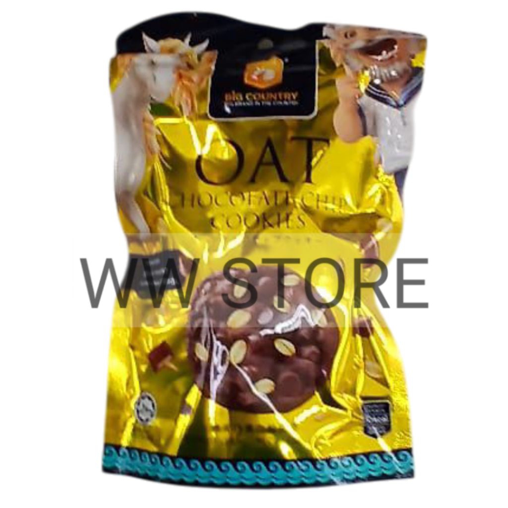 

Biskuit kukis dengan sereal gandum oat dan cokelat coklat chip halal MUI BIG COUNTRY Oats Chocolate Chips Cookies 80g