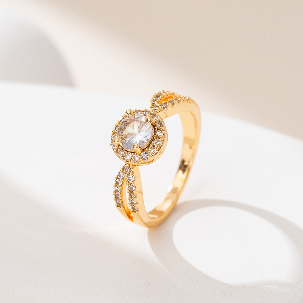 BLK Cincin Perhiasan Wanita Permata Cristal Hitam Titanium Emas Gold Anti Karat Jewelry Premium