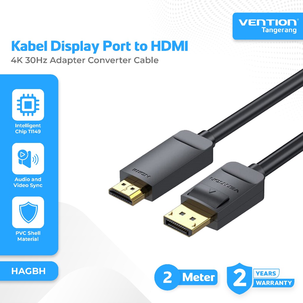 Vention Kabel Display Port to HDMI 4K 30Hz Adapter Converter Cable 2M 2 Meter - HAGBH