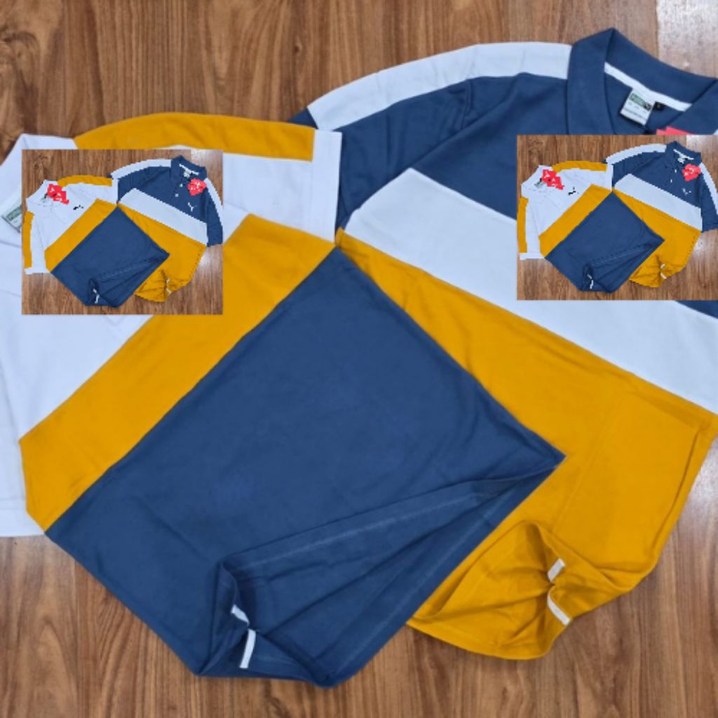 Kaos Kerah / Poloshirt warna Kombinasi Biru Putih Kuning