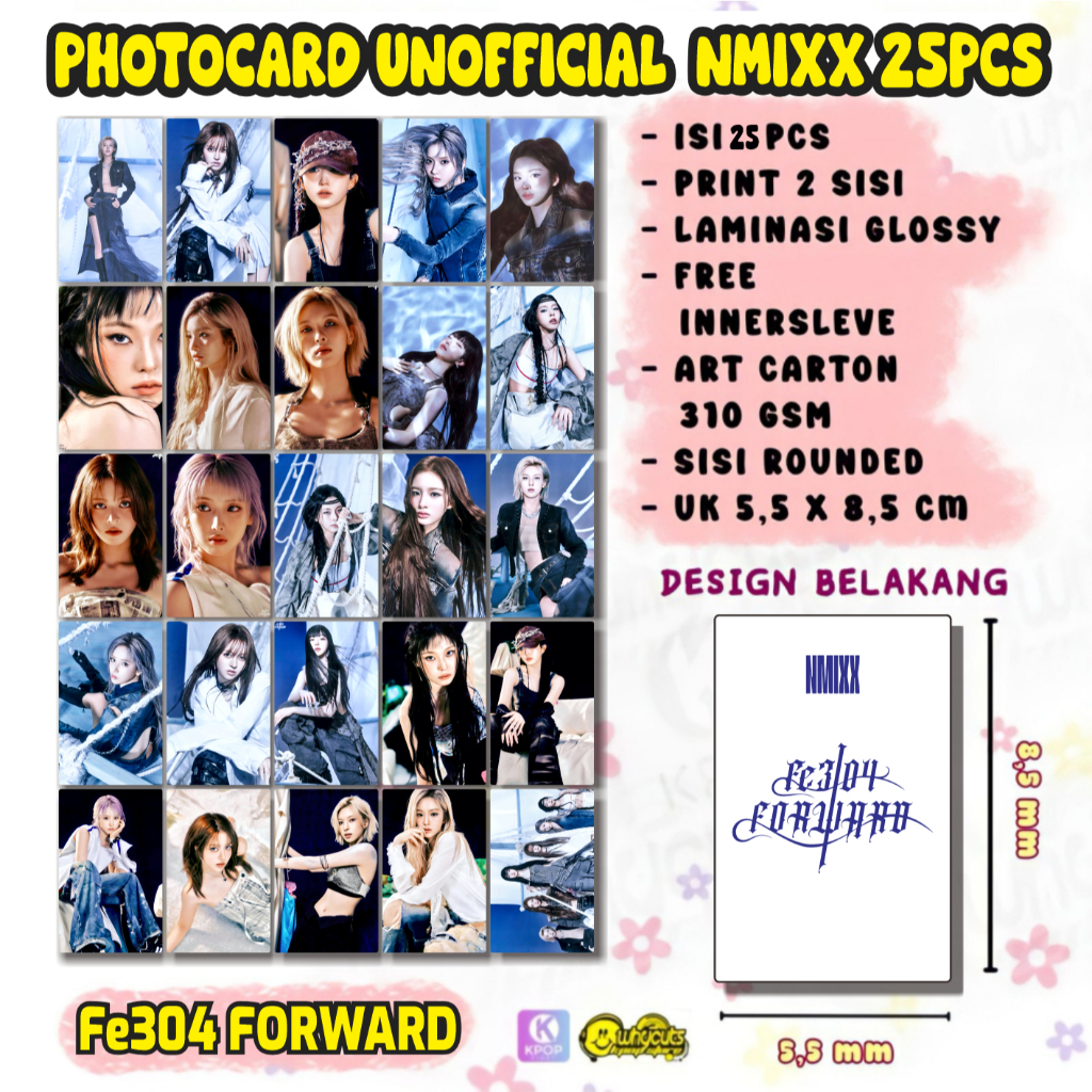 25PCS Photocard Nmixx Fe304 Forward Break Print 2 sisi laminasi glossy tebal