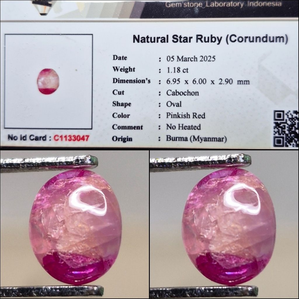 Natural Star Ruby Burma NoHeated NH NTE Belang Koi Memo Lab