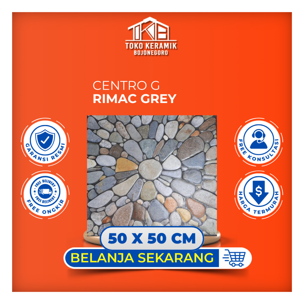 Keramik Lantai Matte Kasar Motif Batu Alam 50x50 cm Centro Grande Series Rimac Grey