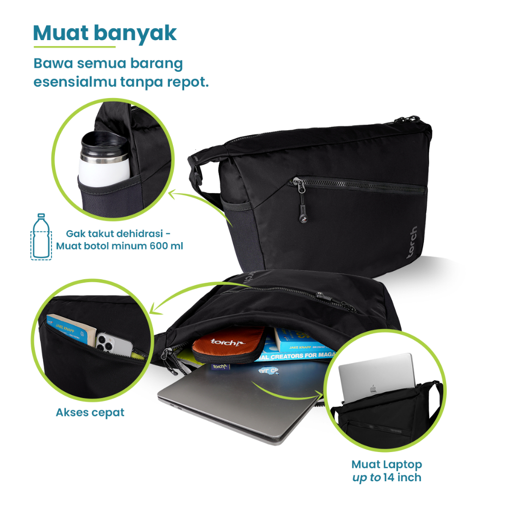 TORCH Nasan Tas Selempang Laptop 14 Inch Anti Air