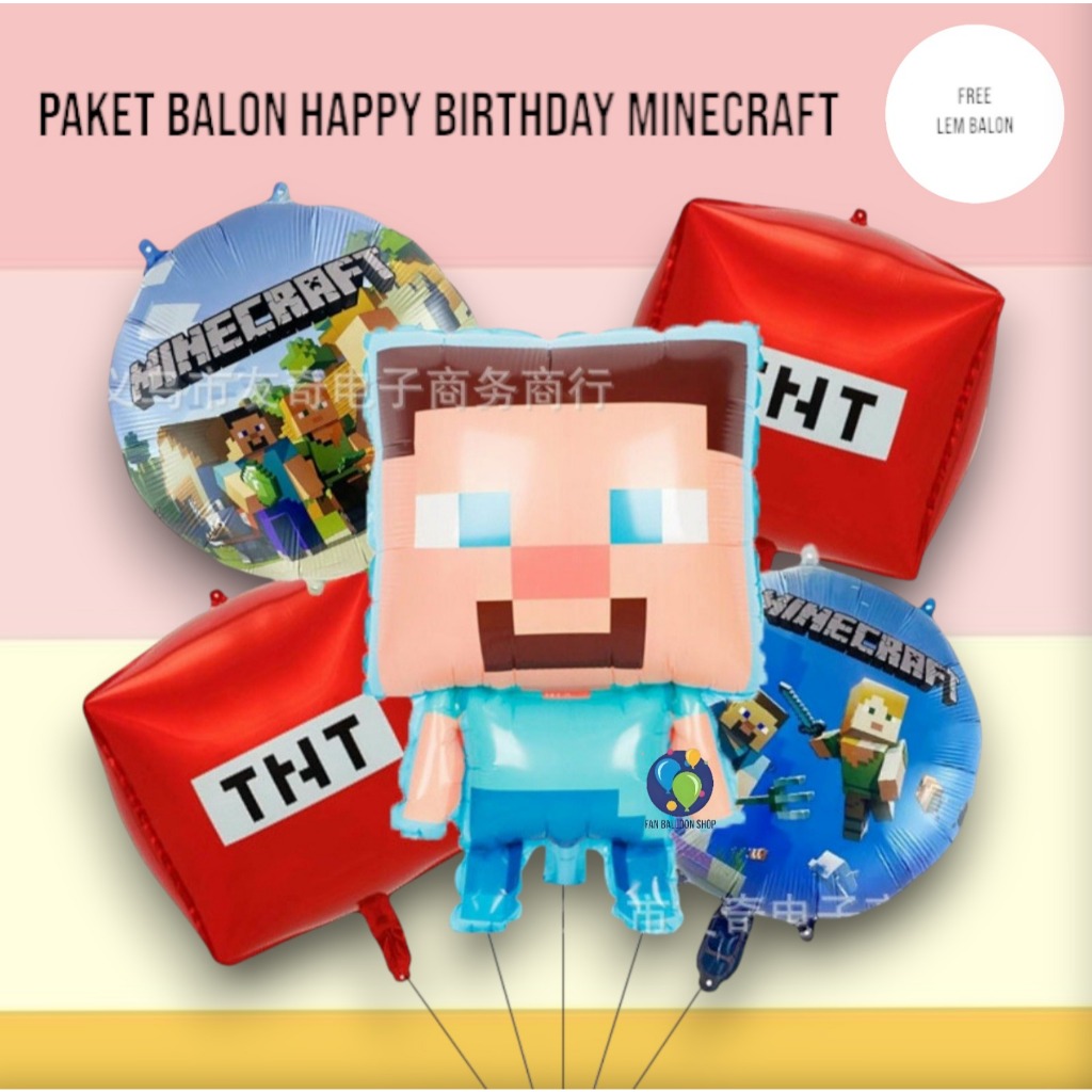 Paket Balon Minecraft Dekorasi Ulang Tahun Anak / Set Dekorasi Ulang Tahun Anak