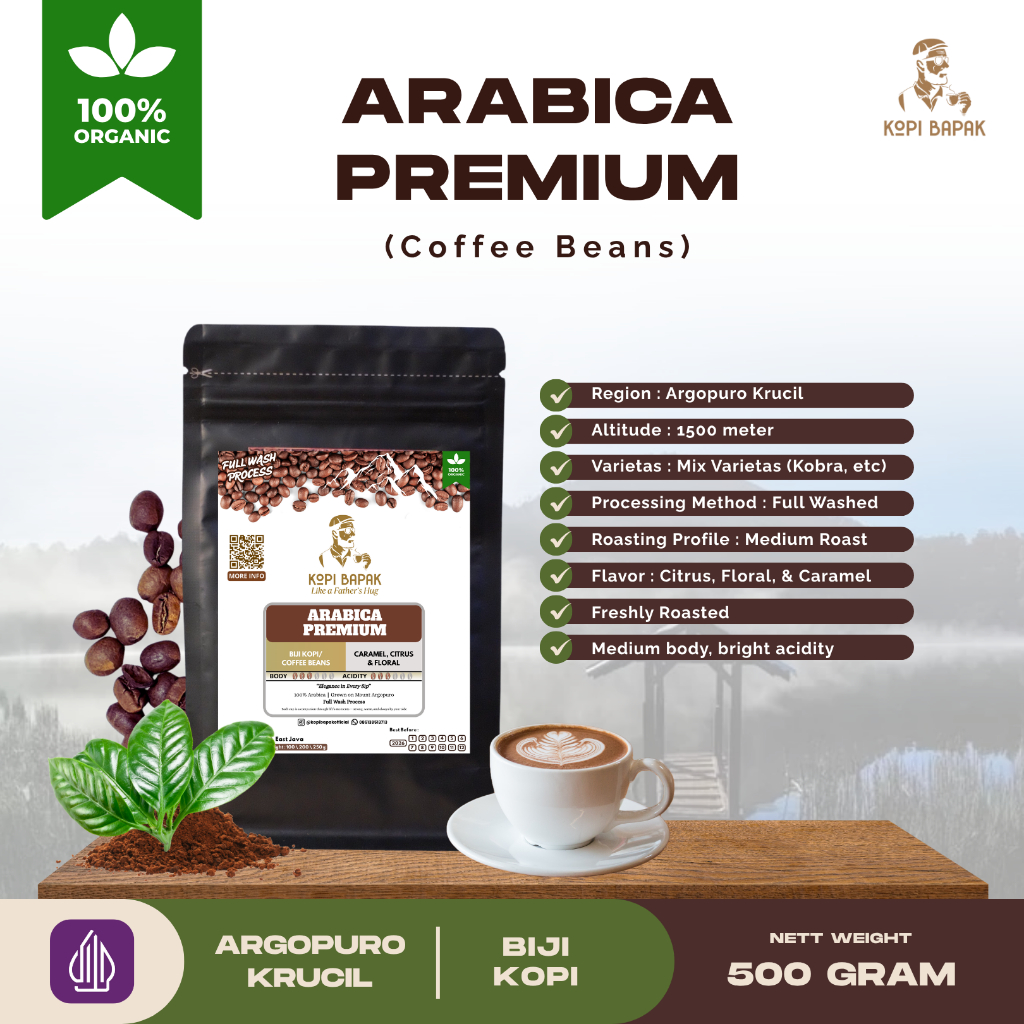 

Biji Kopi Arabica Premium 500g | Kopi Argopuro | Kopi Bapak