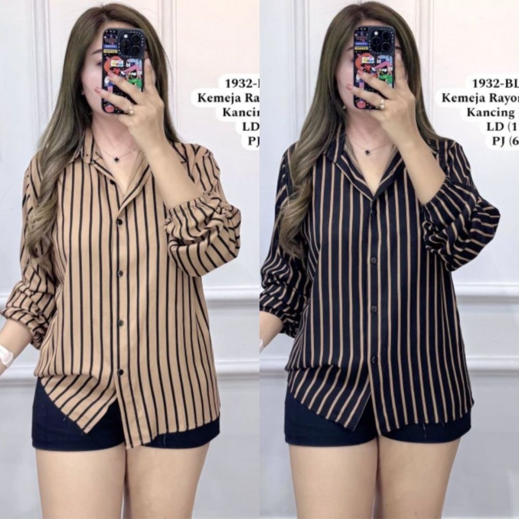 Sinbi Top Atasan motif garis lurus
