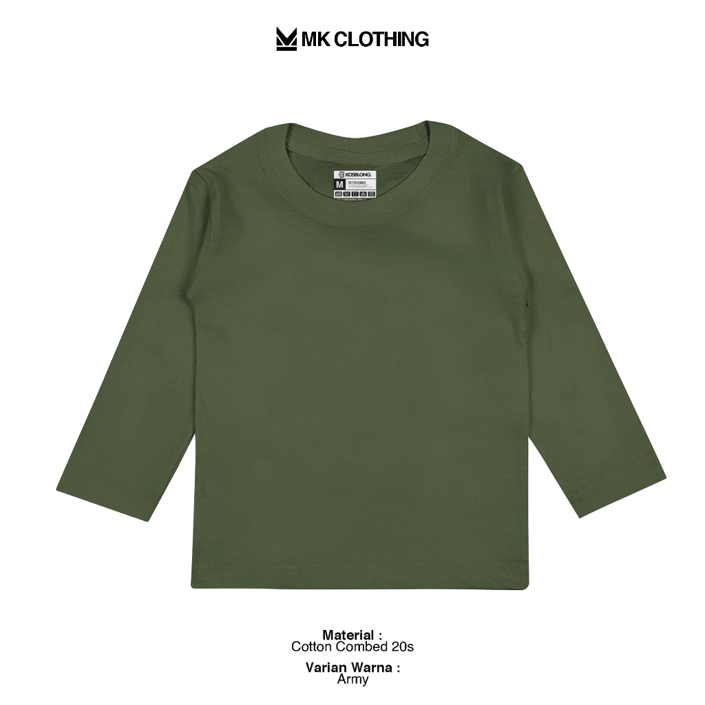Kaos Polos 20s Anak laki-laki dan Perempuan Unisex Lengan Panjang- Army