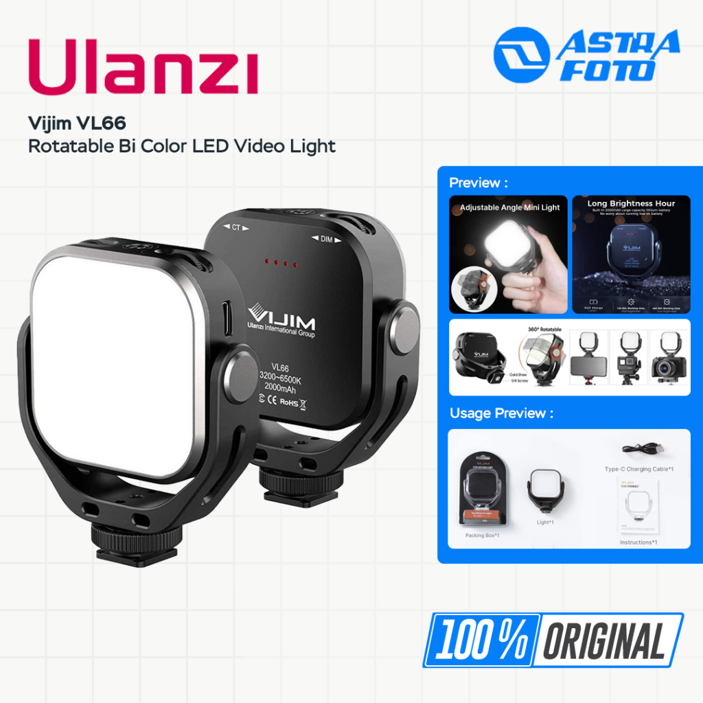 Ulanzi Vijim VL66 Rotatable Bi Color Adjustable LED Video Light