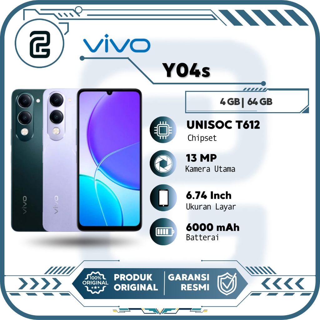 Vivo Y04s 4GB/64GB HP Murah Smartphone Gaming Tahan Air Tahan Banting - Garansi Resmi
