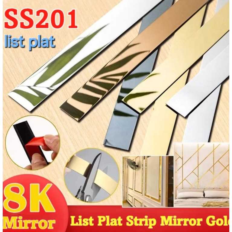 PLASWOOD List Plat Strip Sticker Stiker Stainless Steel Mirror Gold Mirror