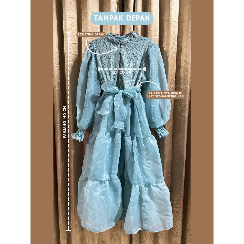 [PRELOVED] Dress Brukat Panjang Tosca Biru Wardah