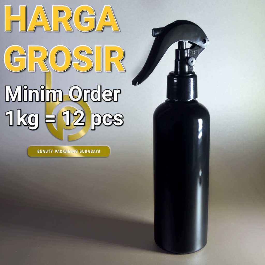Botol Plastik PET 250ml BR Hitam Tutup Spray Trigger Bebek Semprot - GROSIR 1KG