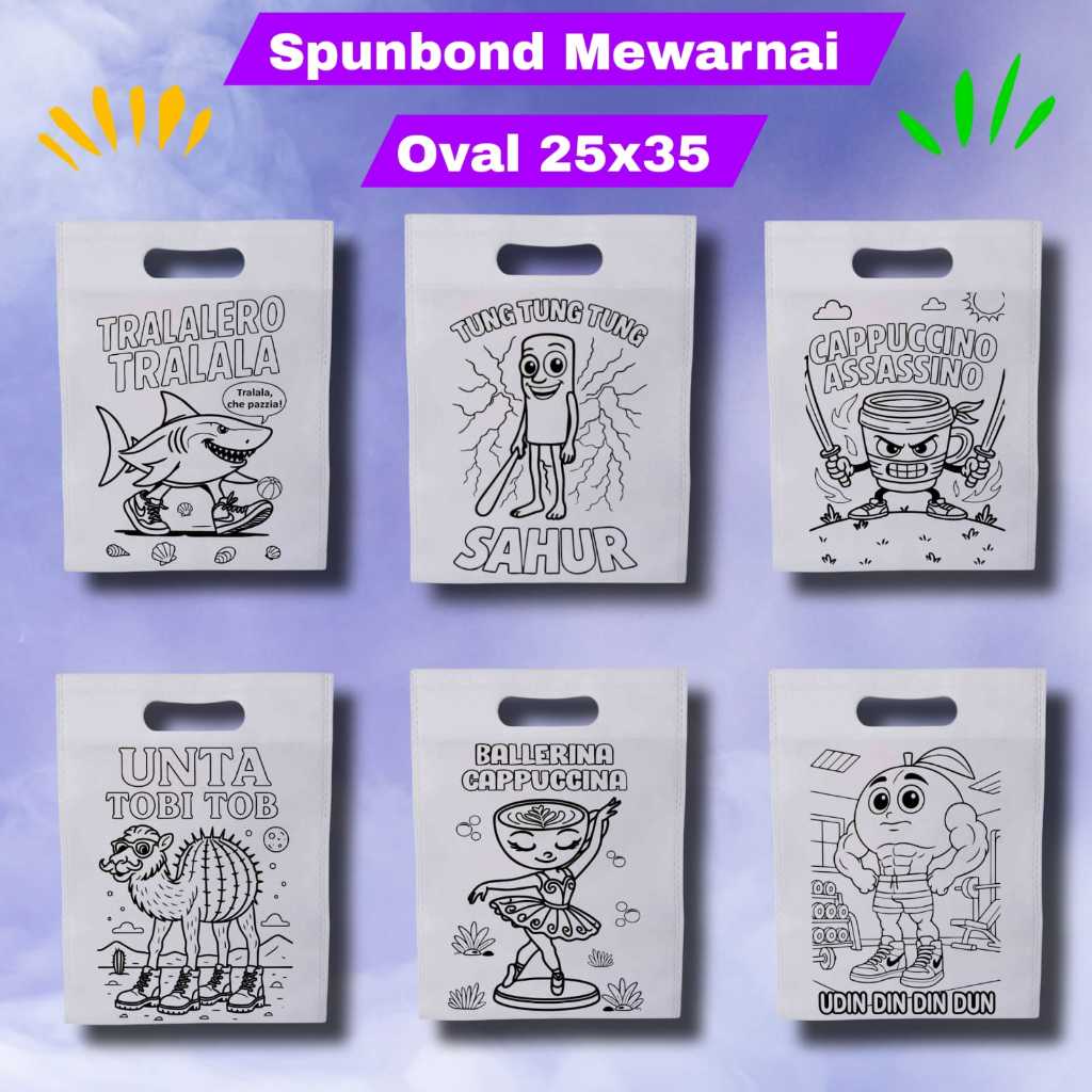 

{ Harga Par PCS }Tas Lukis Spunbond model Oval Ukuran 25x35 Tas Mewarnai Anak Anak