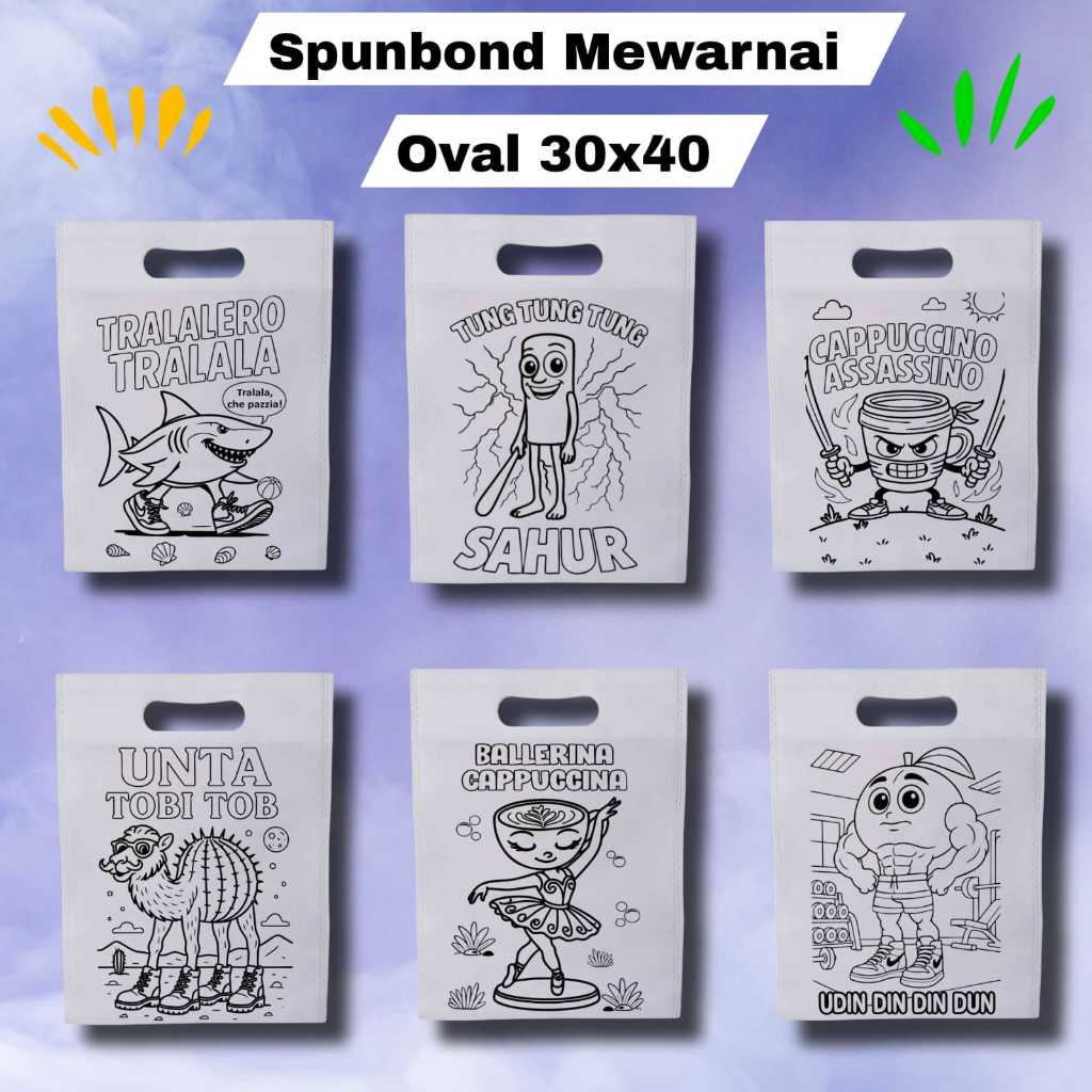 

{ Harga Par PCS }Tas Lukis Spunbond model Oval Ukuran 30x40 Tas Mewarnai Anak Anak