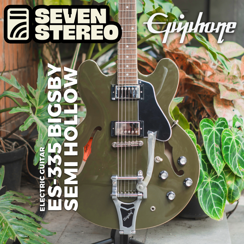 Epiphone ES-335 ES335 Bigsby Semi Hollow Electric Guitar with Premium Gig Bag Olive Drab