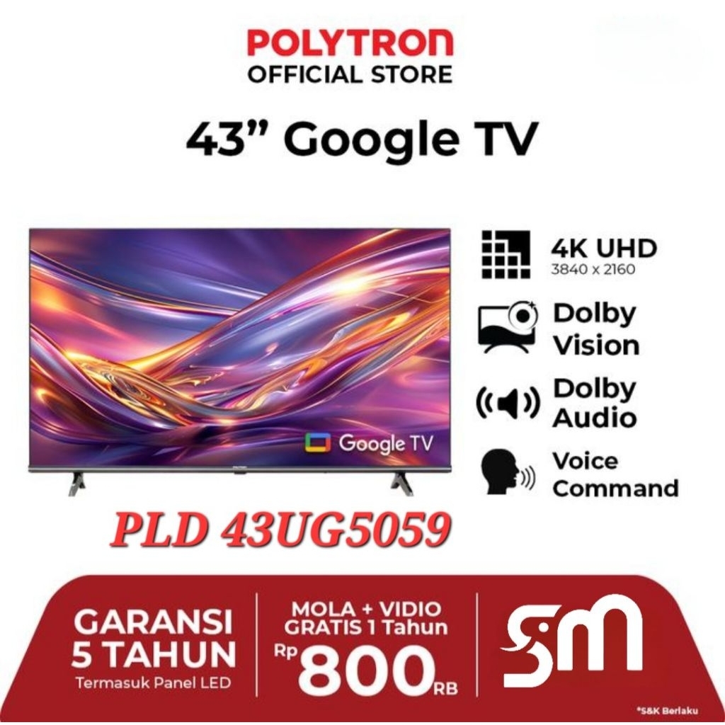 LED TV Polytron 43 inch PLD 43UG5059 UHD 4K Smart Google tv