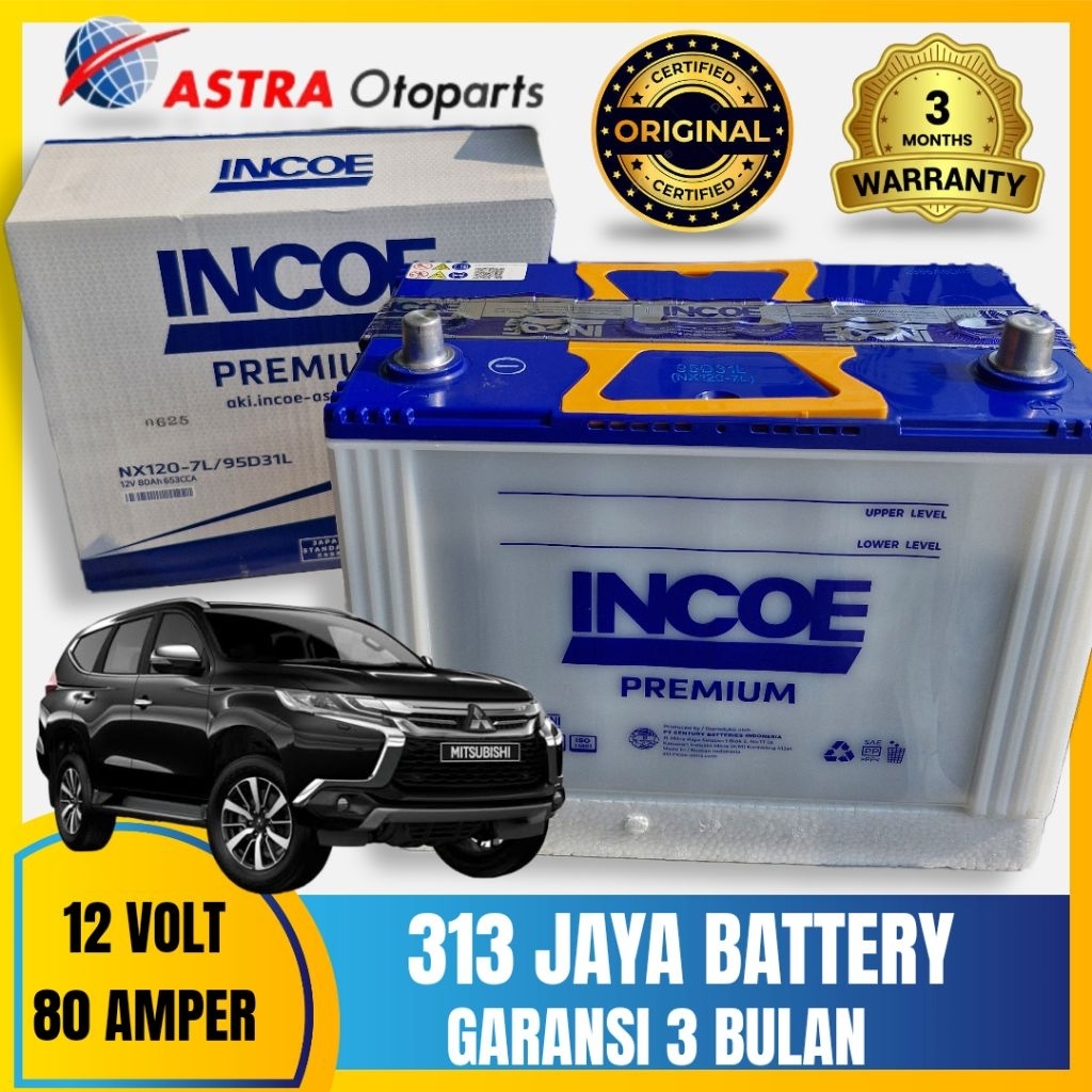 AKI BASAH INCOE PREMIUM NX120-7L / 95D31L MISUBISHI PAJERO DAKAR , PAJERO SPORT