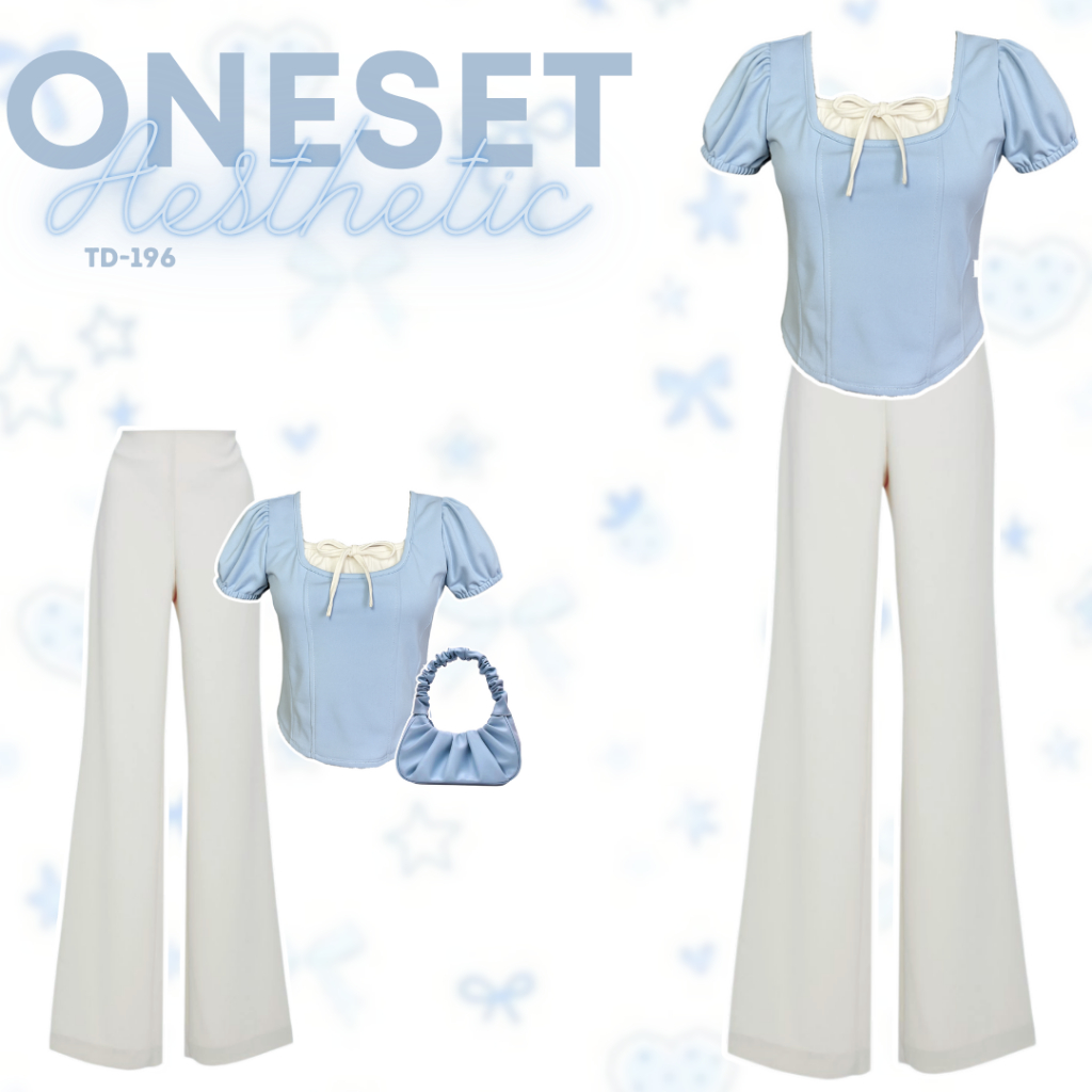 One Set Wanita Korean Style Kekinan Non Hijab Dilengkapi Dengan [ Blouse Lengan Pendek + Celana Cutb
