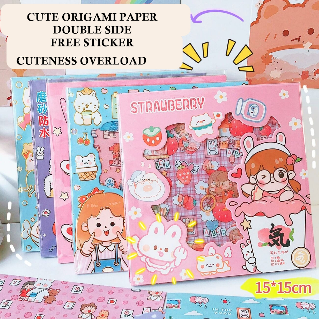 

[ORGM] Free Sticker | Alat Keterampilan DIY Kertas Origami Dua Sisi Motif Beda Karakter Momo Lucu