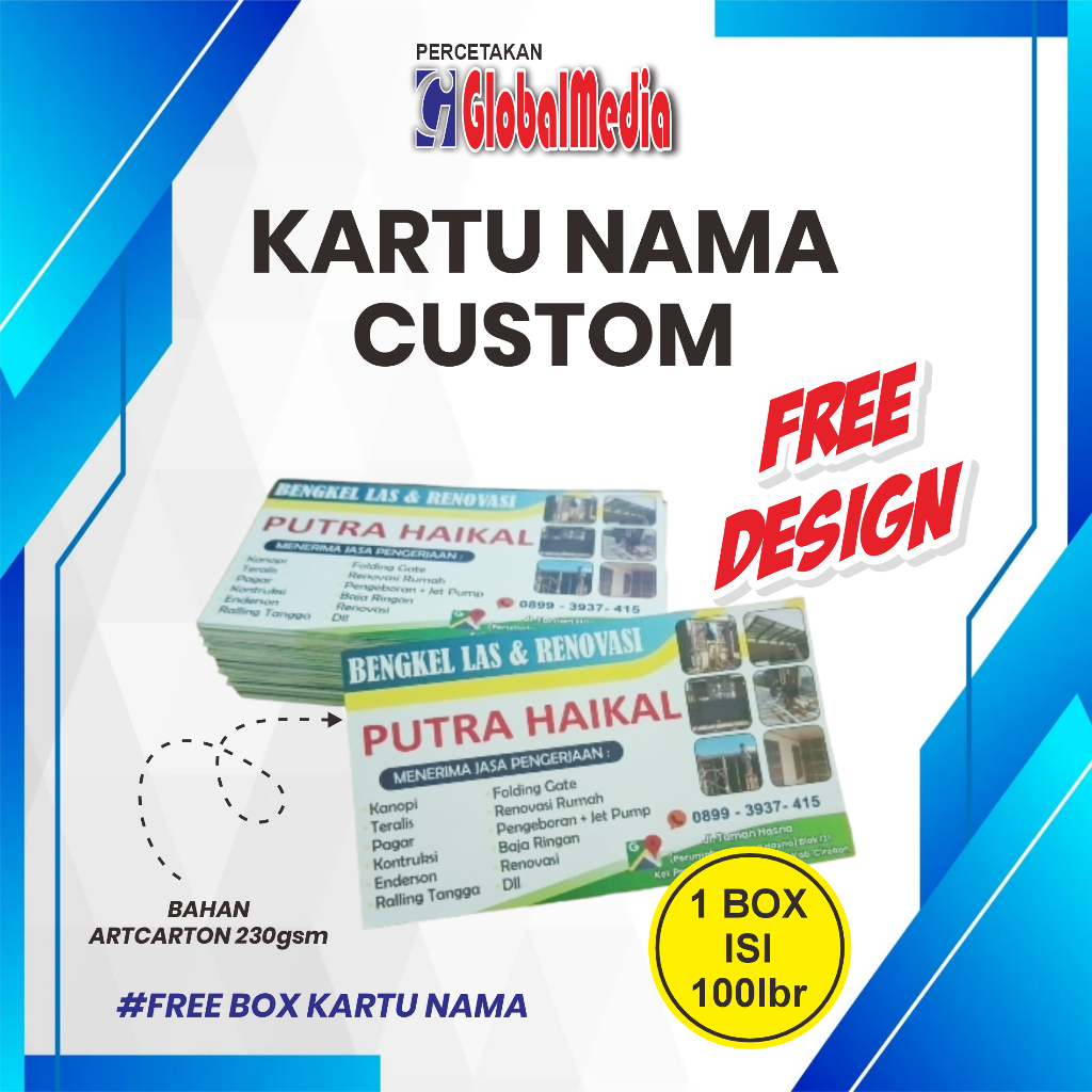 

CETAK KARTU NAMA CUSTOM | FREE DESIGN | ISI 100lbr per box