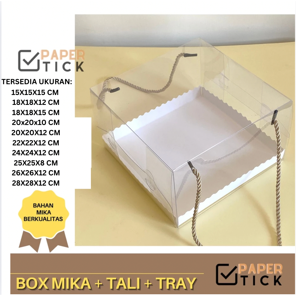 

Box Kue Transparan Full Mika +Tali Gold Kotak Hampers Pudding Kue Tart Mewah 20x20x12 22x22x12 24x24x12 CM