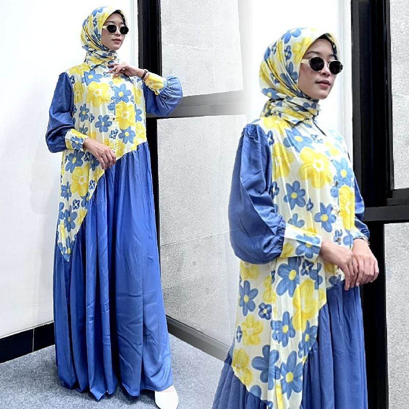 Gamis Rayon Susun Flower By Newbrand (READY)