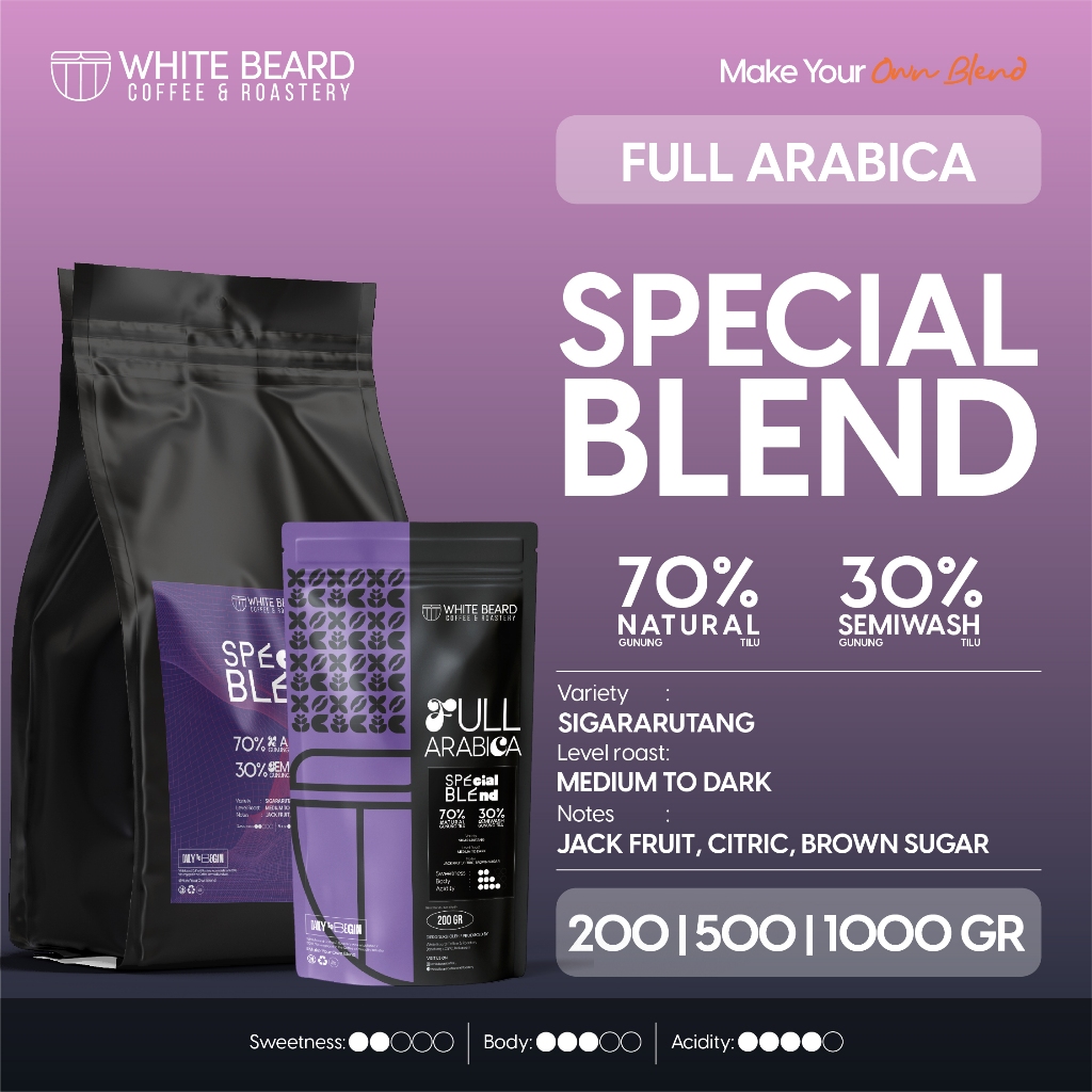 

Whitebeard - Gunung Tilu Special Blend Arabika 100% Biji Kopi Bubuk Espresso 200 gr 500 gr 1 kg