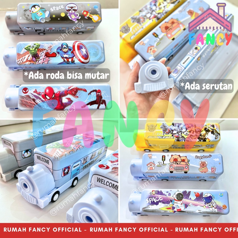 

[FREE BUBBLE+DUS] Tempat Pensil Kaleng 2 Susun Serutan Bentuk Kereta Train LPY 55-101 Superhero Astronot Roda Berputar
