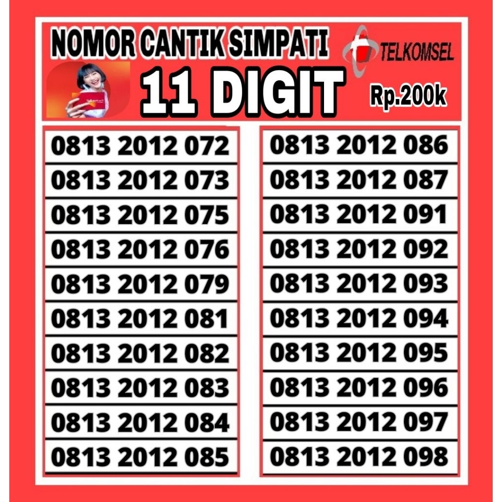NOMOR CANTIK TELKOMSEL SIMPATI 4G LTE 11 DIGIT O813 2012