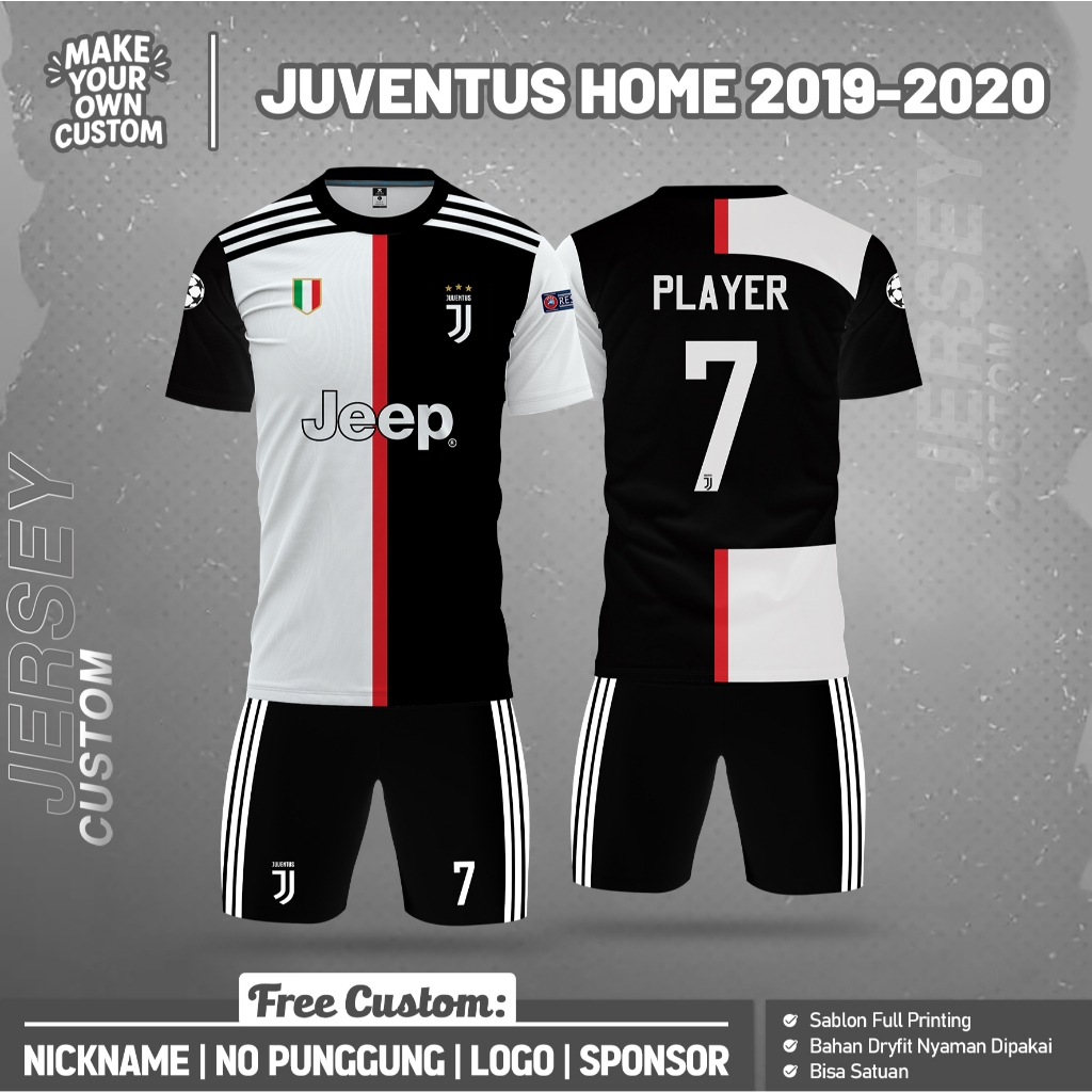Baju Jersey Custom JUVENTUS HOME 2019-2020 PENDEK Free Custom Nama Nomor Logo Full Printing
