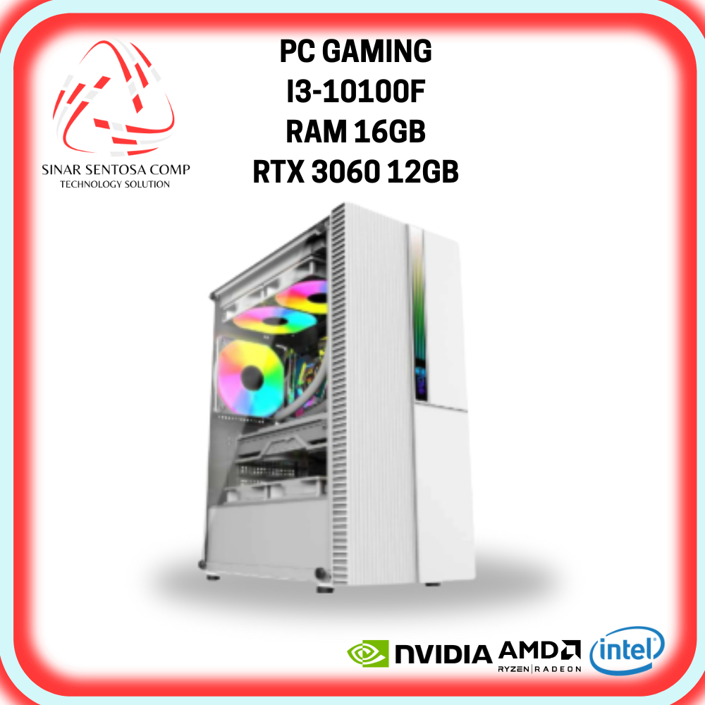 Pc Gaming Full Set I3 10100F Ram 16Gb Nvme 512Gb Rtx 3060 8Gb Cooling Liquid Siap pakai