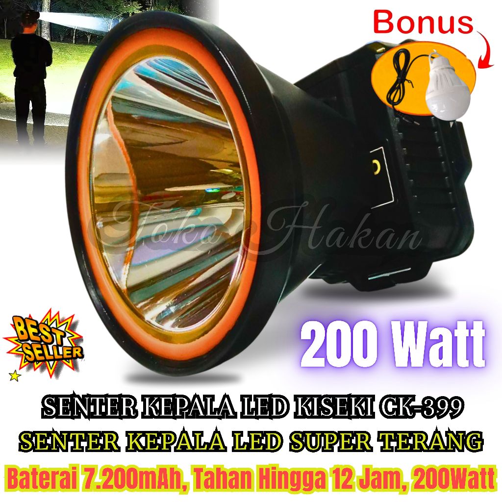 Senter Kepala Jumbo 200w Kiseki CK-399 - Senter Kepala 200w 200 Watt LED Super Terang CK 399 Waterpr
