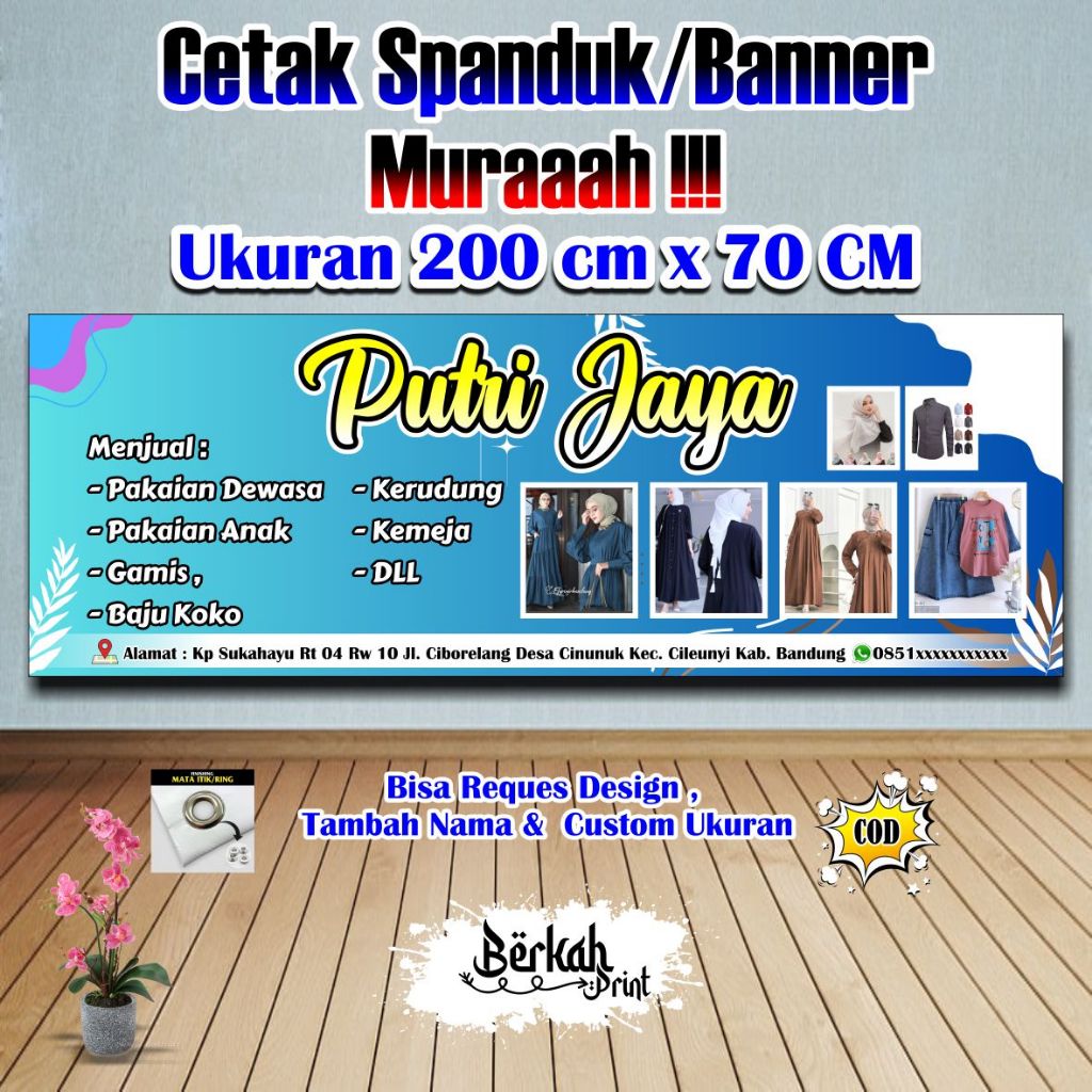 Spanduk Banner Jual Pakaian / Banner Toko Ukuran 200 cm x 70 cm