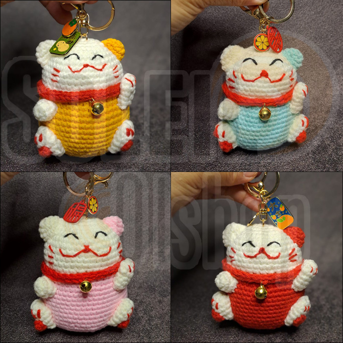 Lucky Cat Crochet Keychain | Gantungan Kunci Lucky Cat Rajut