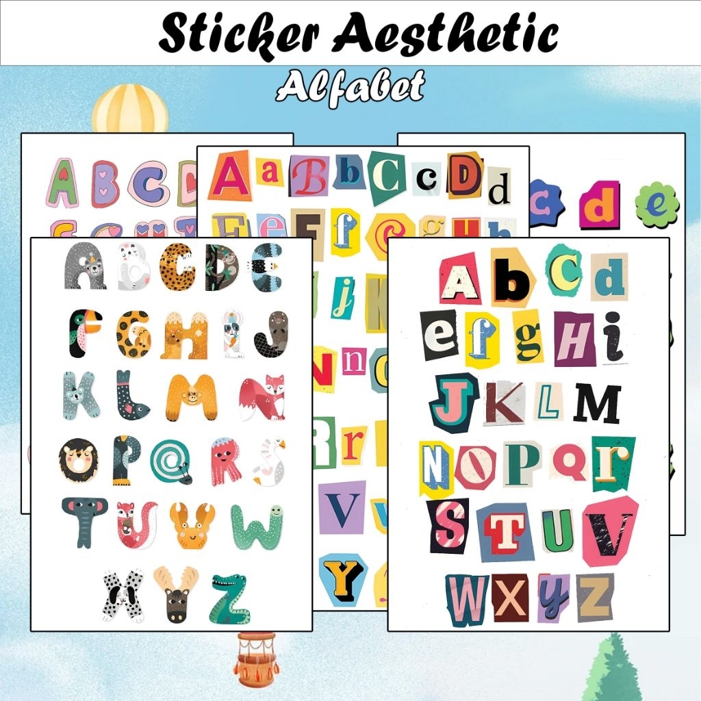 

Sticker Alfabet A6 A5 Waterproof stiker tema alphabet aesthetic anti air huruf abjad Deco Journal estetik simple korea