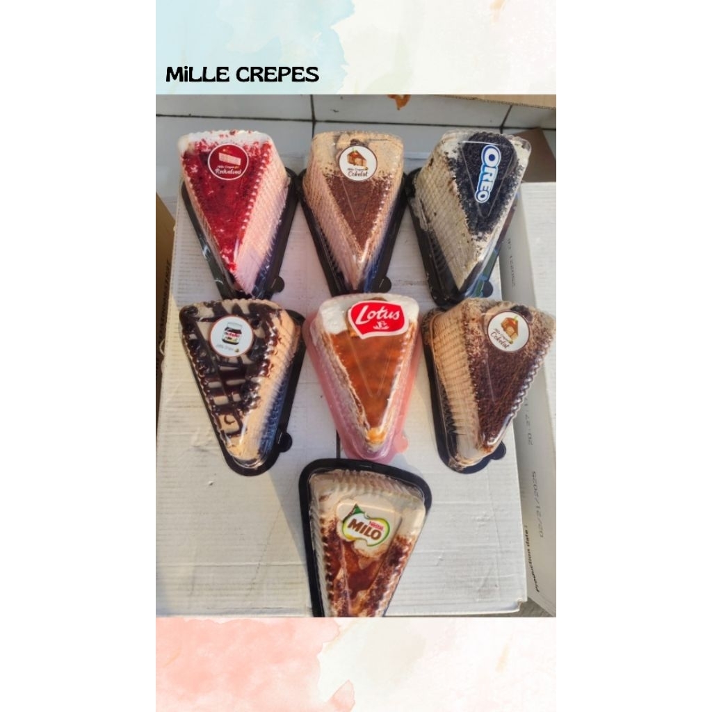 

MILLE CREPES RASA MILO, RED VELVET, TIRAMISU, OREO, COKLAT, LOTUS, NUTTELA