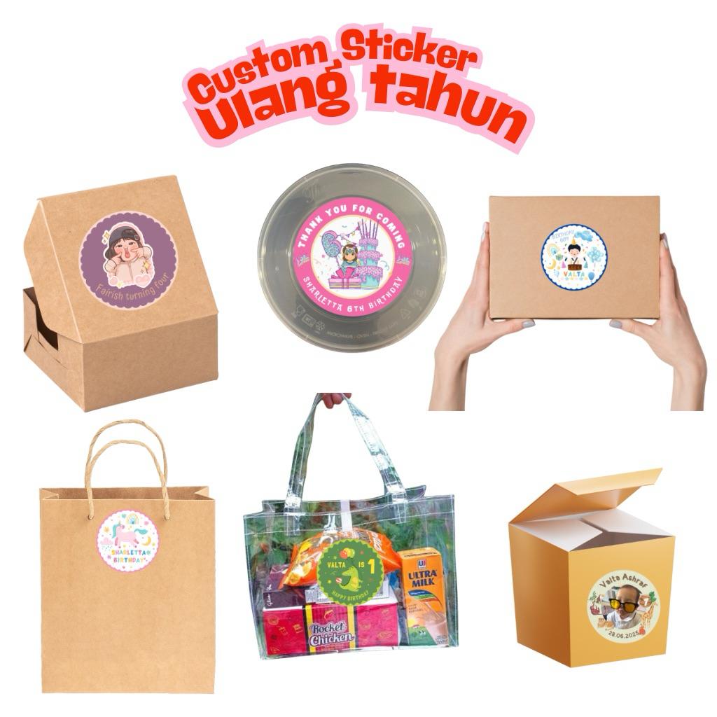 

Sticker Ulang Tahun Bulat Custom Tema Perempuan // Kiss cut ukuran A3