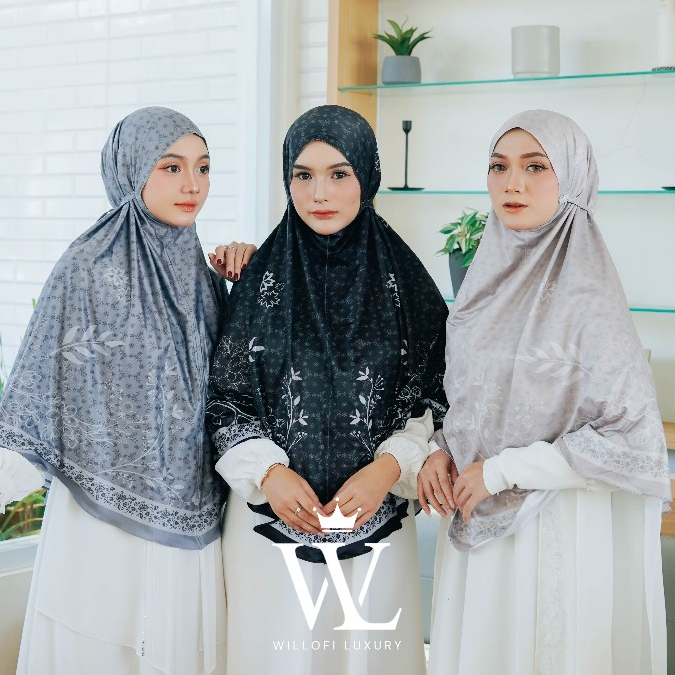 WILLOFI Hijab Instan Bergo Daisy Tali Non Pad Jumbo Motif Daisy Khimar