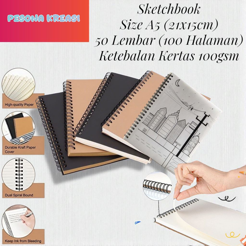 

Premium Buku Sketsa Isi 100 Halaman Sketcbook Isi 3 Warna Ukuran A5 Tracing Paper