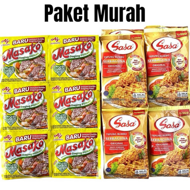 

24 sachet/2 renceng Masako Sapi + 10 sachet Tepung Bumbu Sasa 32gr