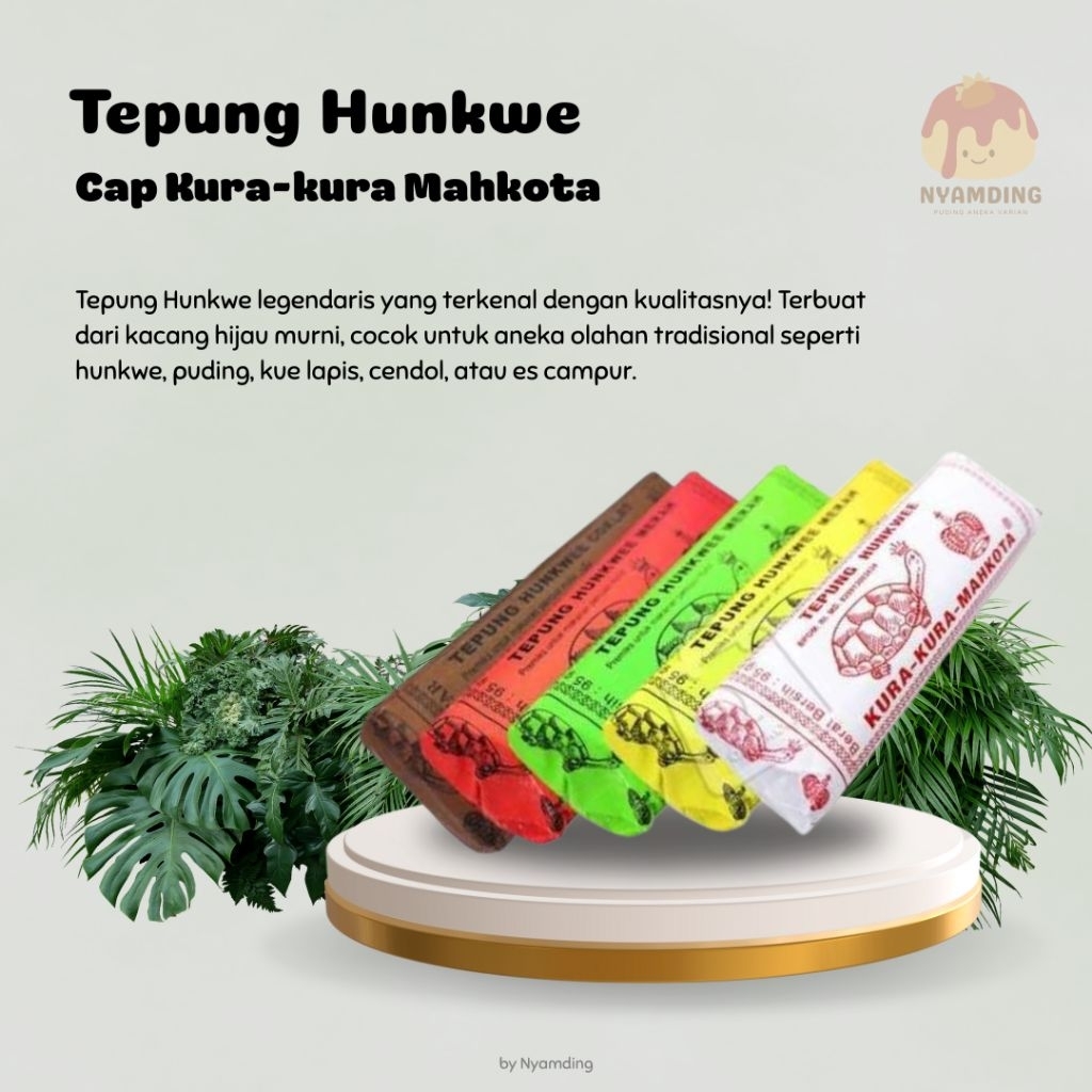 

Tepung Hunkwe Cap Kura-kura Mahkota | Merah, Putih, Hijau, Coklat | 95gr