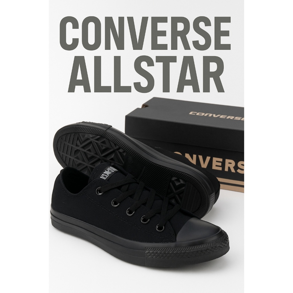 PROMO Sepatu Converse All Star Classic All Full Black Hitam Polos Ox Low / Sepatu Sneakers Pria full