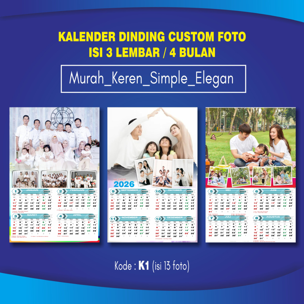 

KALENDER DINDING ISI 3 | KALENDER 2026 | KALENDER FOTO | KALENDER CUSTOM | KLEP SENG | TERBARU