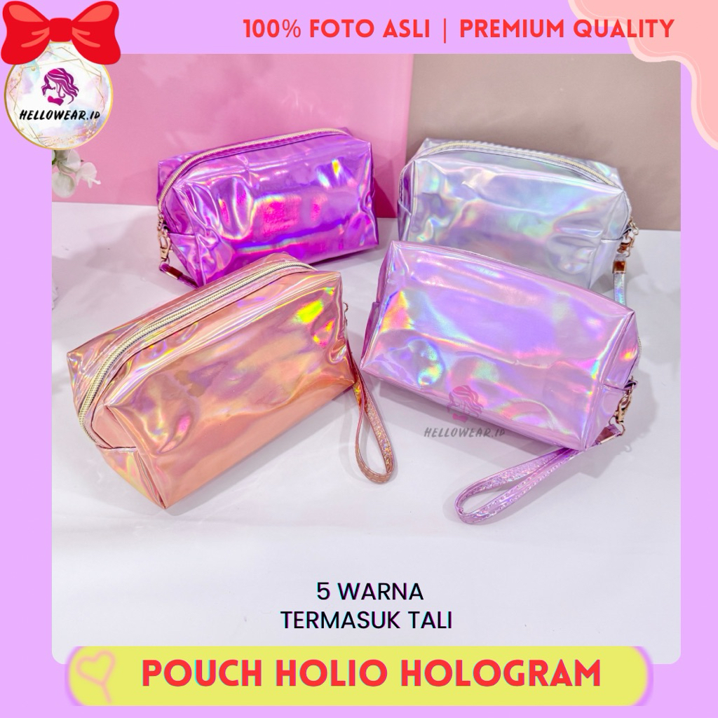 MOMIU Makeup Pouch Holio Tas Kosmetik Hologram PVC Waterproof Travel Bag Serbaguna Mewah Aesthetic