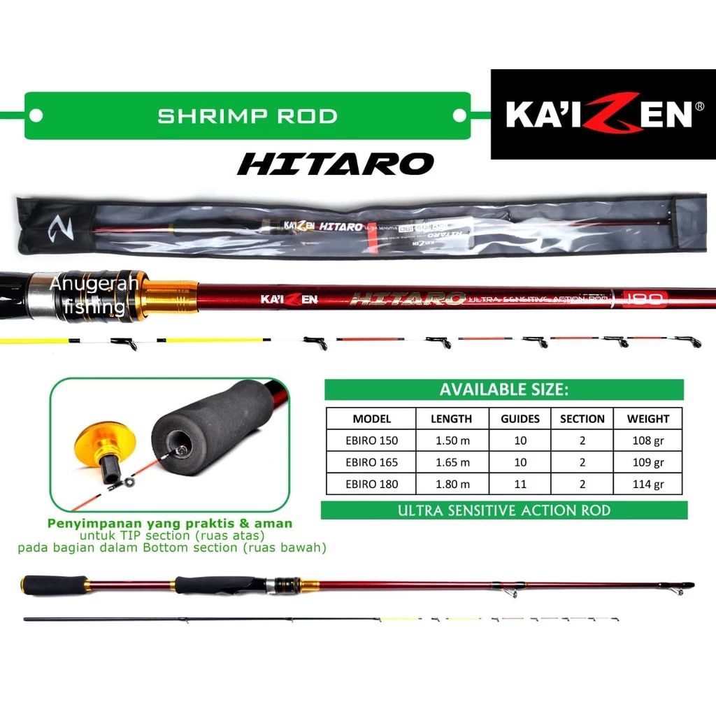 Joran KAIZEN EBIRO | HITARO | NAGAO |150 - 165 - 180 | Joran Udang | Lentur | Rod Schrimp | alat pan