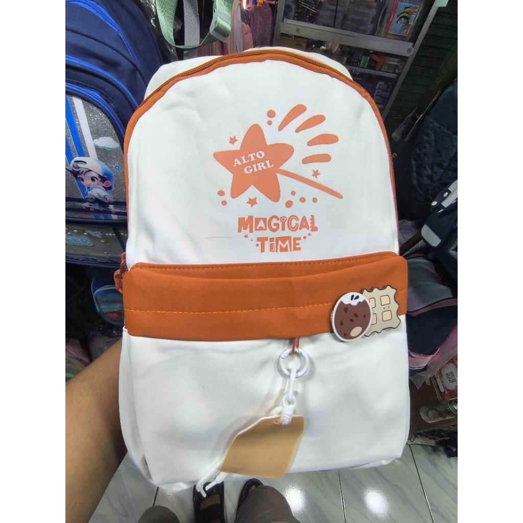Tas Ransel Anak Perempuan – Alto Girl Magical Time, Warna Putih Oranye Lucu