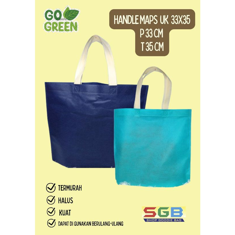 

1 LUSIN (12PC) - Goodie Bag Spunbond Handle Maps UK 33X35X8 Model Handle Lipat Bawah / Goodie Bag / Tas Kain Polos