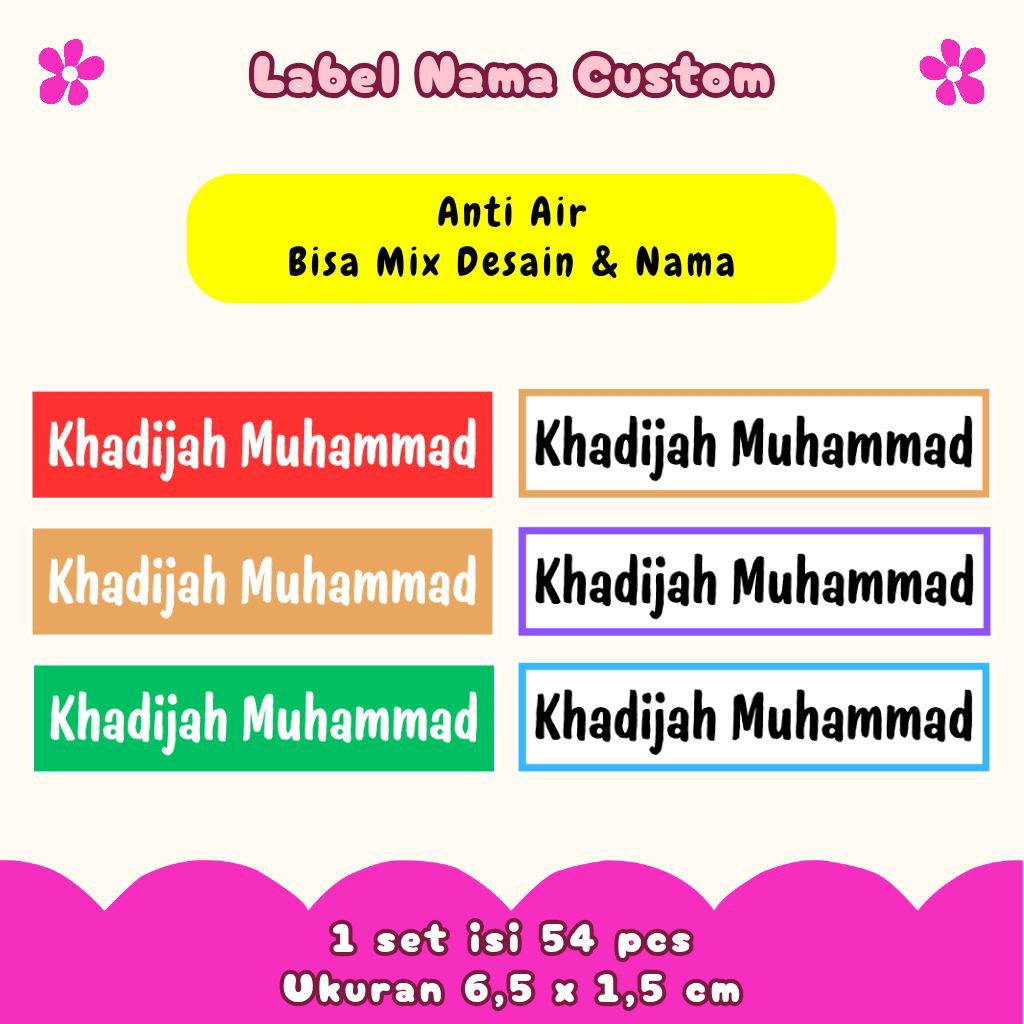 

Stiker Label Nama Custom Ukuran 6,5x1,5 cm Isi 54 pcs